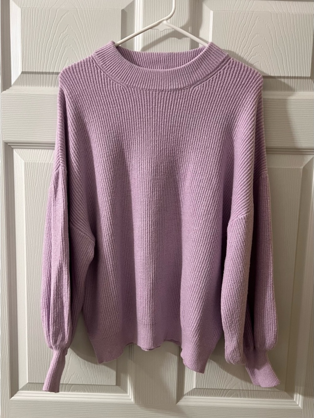 Lilac Ribbed Balloon-Sleeve Sweater